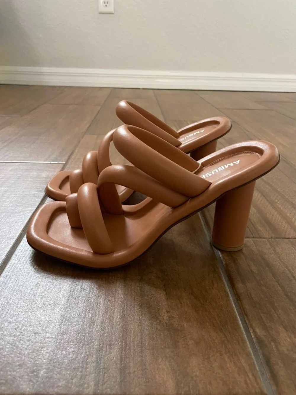 AMBUSH Tan Padded Spiral-Strap Heeled Sandals - Sculpted Comfort